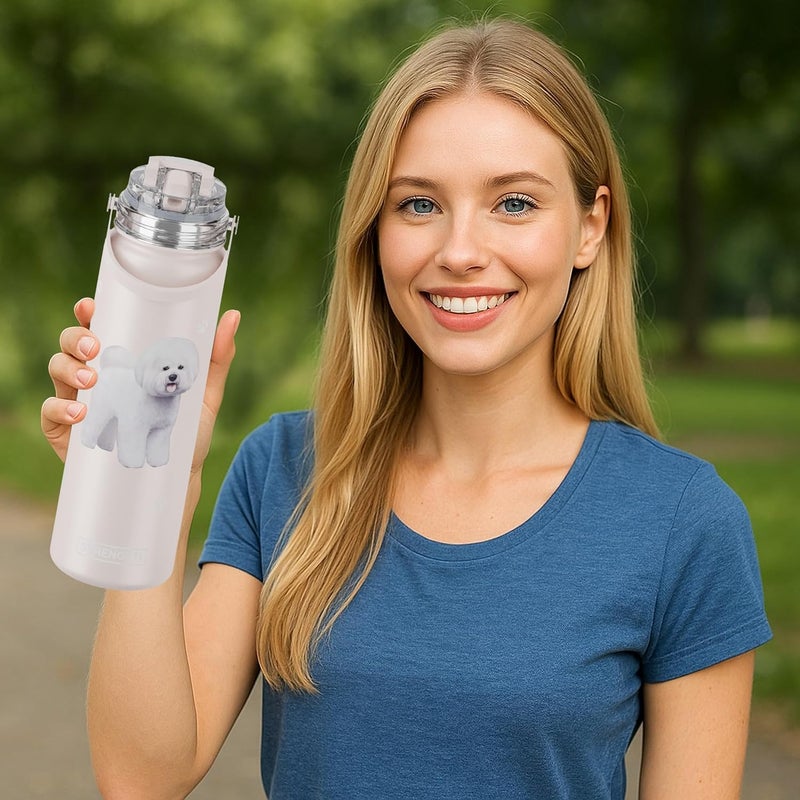 ES Pets SERENGETI 24 Oz Water Bottle Stainless Steel with Spill Proof Lid - Double walled Vacuum Insulated water flask - Realistic 3D Print of your favorite dog (Bichon Frise) - Image 4